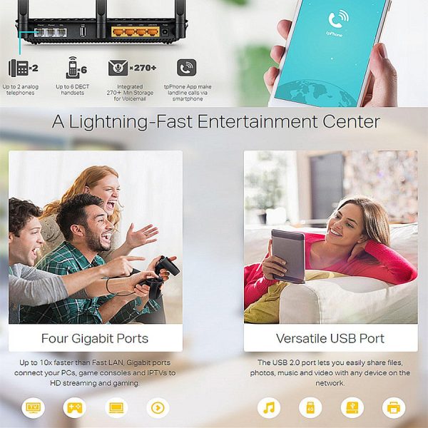 TP-Link Archer VR600V AC1600 2.4Ghz + 5Ghz Wireless Wifi Streamyx Modem Router Online Sale