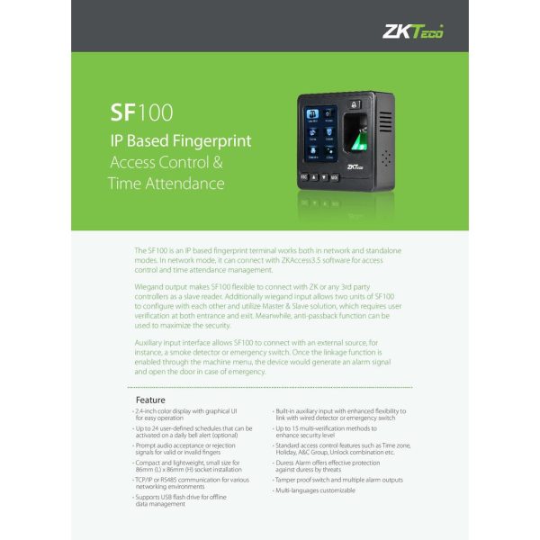 ZKTeco SF100 Standalone Time Attendance With Access Control Cheap