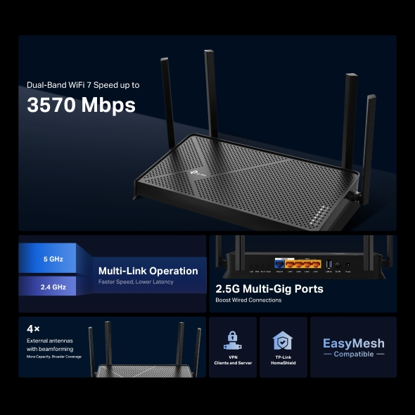 TP-Link Archer BE230 BE3600 Dual-Band Wi-Fi 7 Router Online now