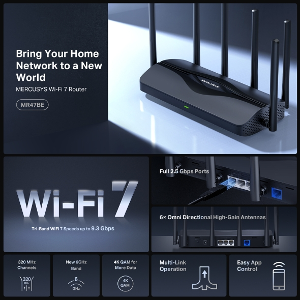 Mercusys MR47BE BE9300 Tri-Band Wi-Fi 7 Router Online Sale