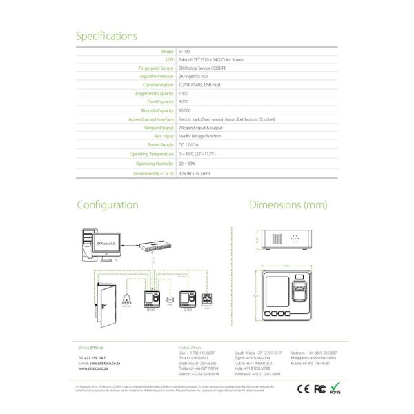 ZKTeco SF100 Standalone Time Attendance With Access Control Cheap