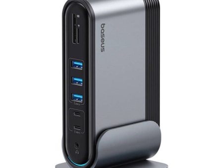 Adaptador HUB 17 en 1 Tipo C a HDMI x 2 + DP4K + USB 3.0 x 3 + USB 2.0 x 2 + Ethernet RJ45 + Tipo C x 2 + PD + PC + SD + 3.5mm + DC - Baseus UnionJoy - Gris on Sale